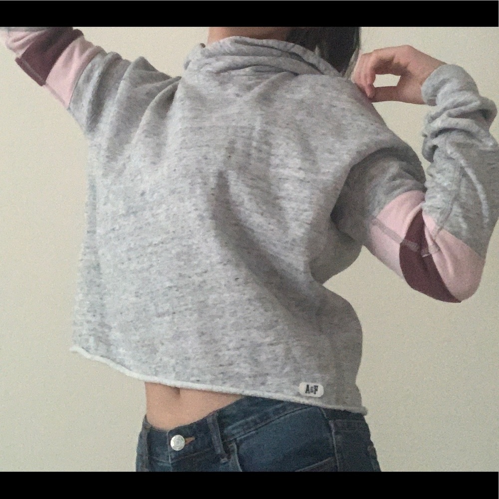 Abercrombie & Fitch Grey Striped-Sleeve Hoodie
